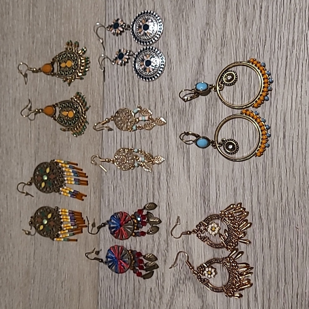 Boho Earring Bundle Gift Multicolor Orange Gold Blue Silver Green Red Pink